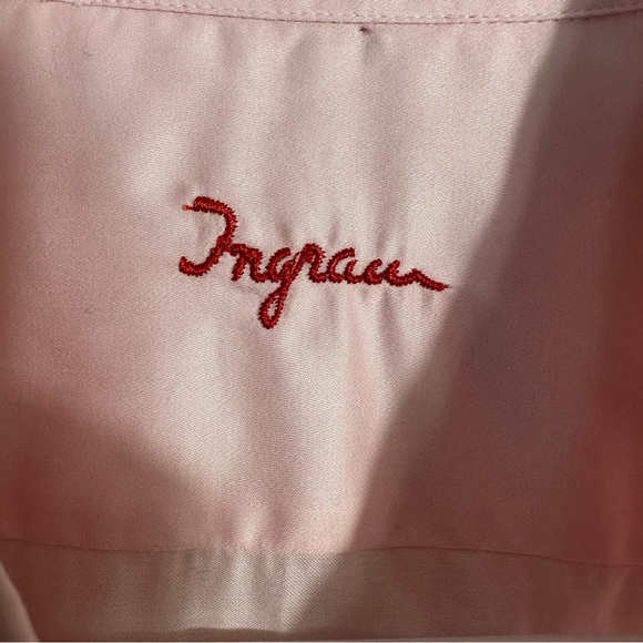 Ingram women's sz EU 48 pink blouse, button placket crocheted trim - Picture 4 of 9